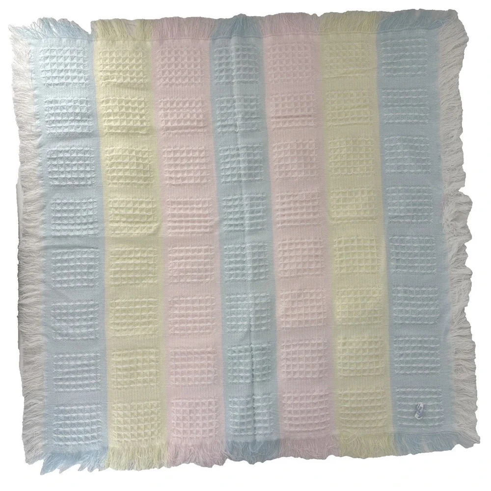 Vintage Rainbow Pastel‎ Baby Blanket Fringe Throw Soft Acrylic Crib 38x38